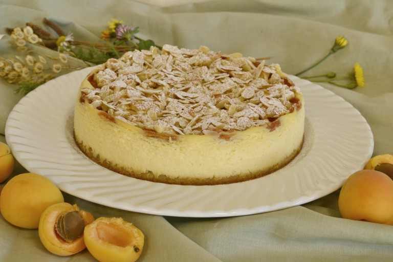 K&auml;sekuchen mit Aprikosen